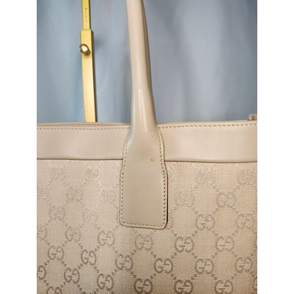 Gucci GG Monogram Canvas Tote Light Beige Leather Large Shopper Shoulder Bag - Picture 4 of 16